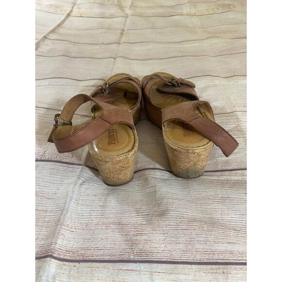 Born Women's Alaina Brown Leather WedgeSandals Platforms - 9 - Picture 3 of 12